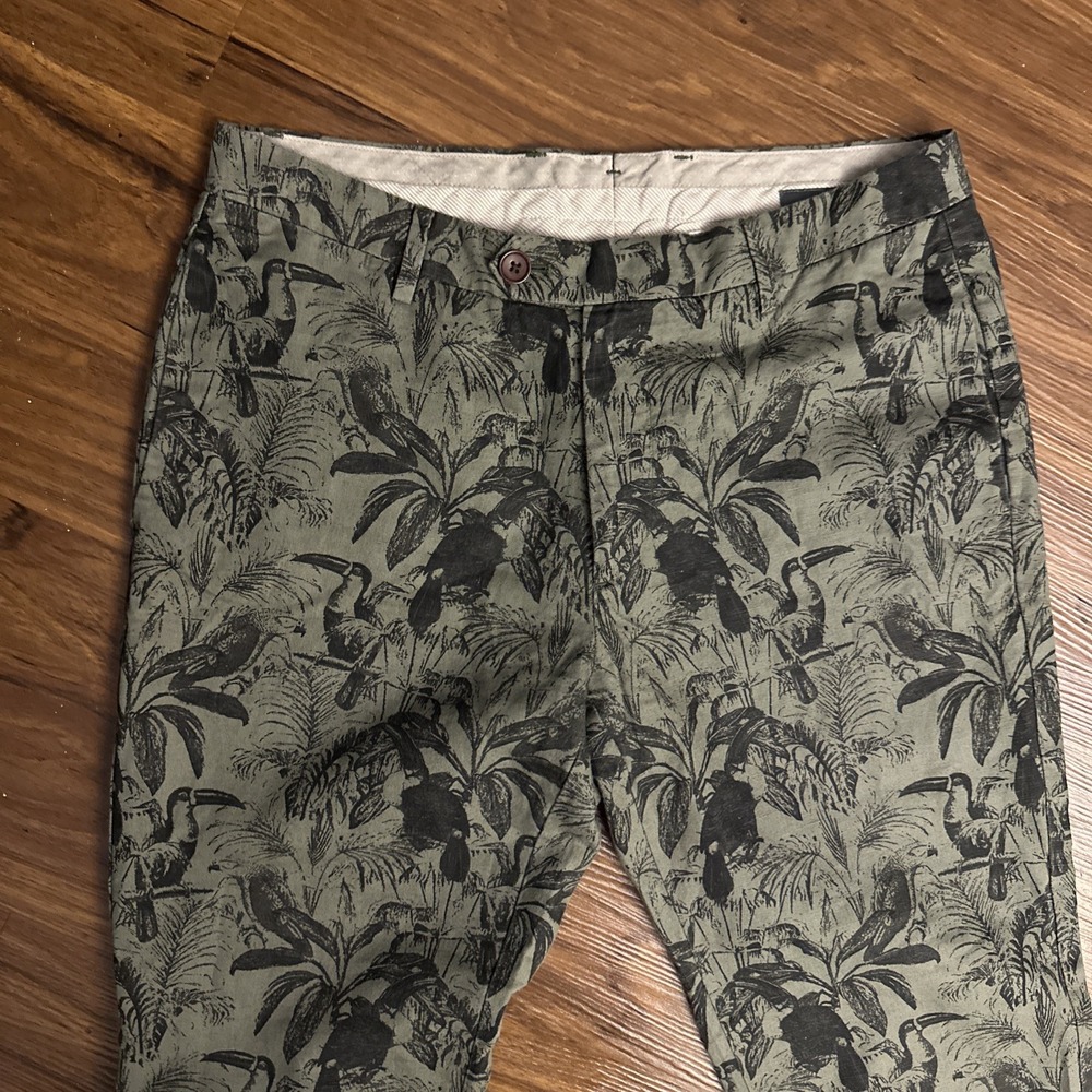 Bonobos Mens Slim Fit Linen Blend Pants Toucan Parrot Jungle 32x30 (32x29)